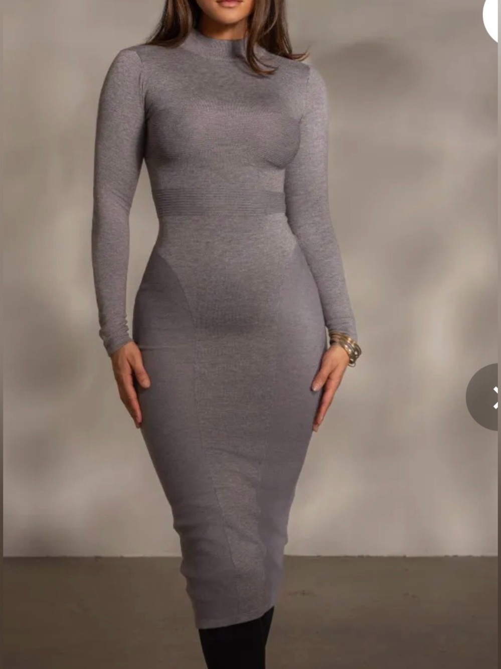 JLUXLABEL Gray Knit Long Sleeve Bodycon Midi Dress